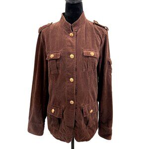 Vintage Izod Womens Military‎ Utility Jacket XL Cotton Brown Button Flap Pockets